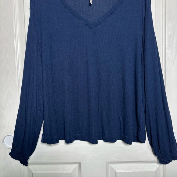 Soma Navy Blue Cool Nights Long Sleeve T-Shirt Women's Size Large Ribbed Lounge - Picture 4 of 10